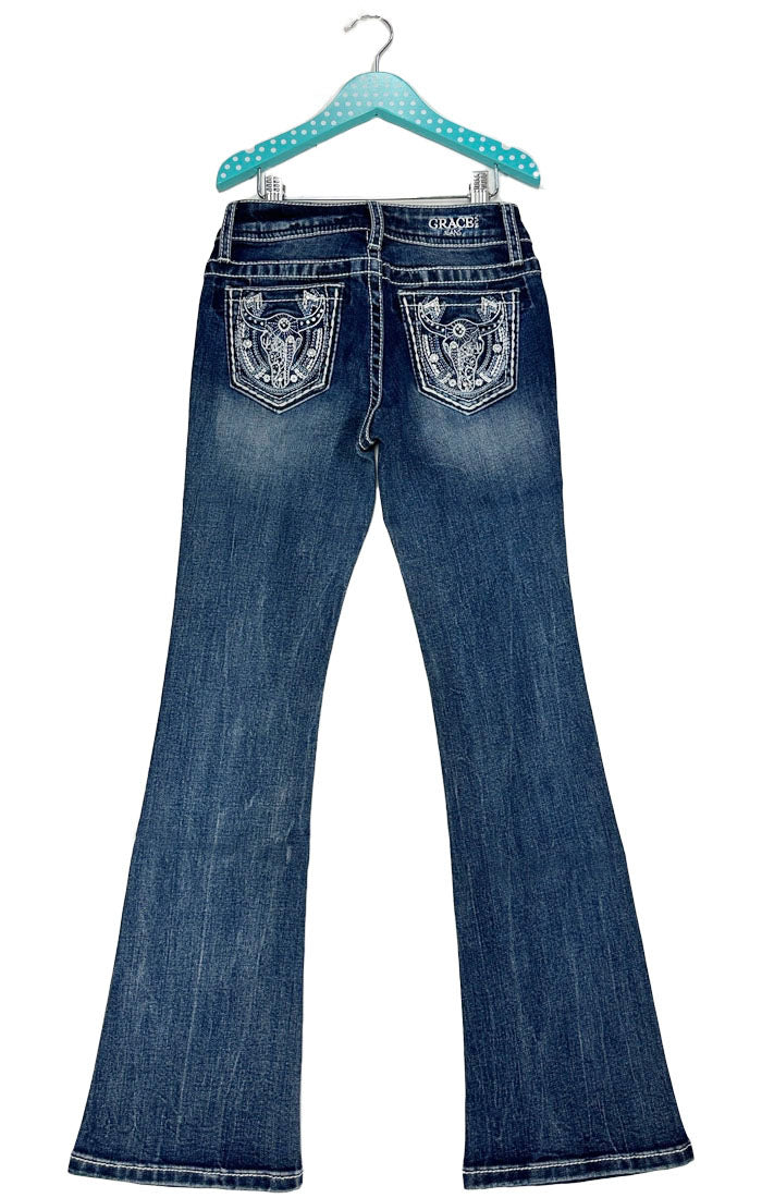 Steer Head Detail Embroidery  Girl Bootcut Jeans