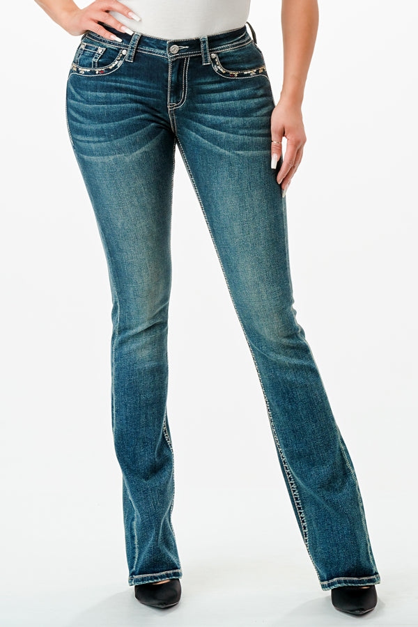Cross Embellished Bootcut Jeans