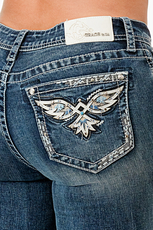Wing Modify Embellishment Mid Rise Bootcut Jeans