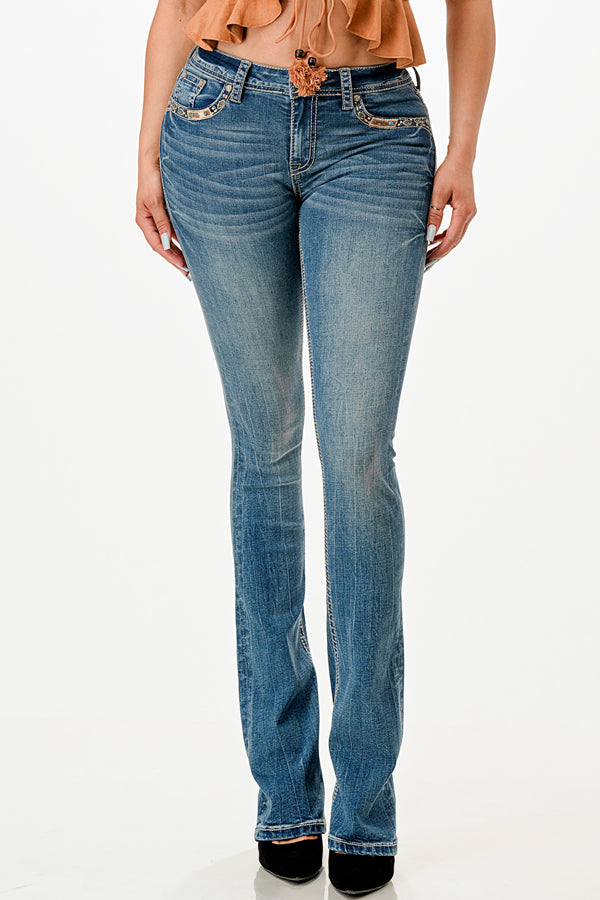 Horse Shoe /Country View Mid Rise Bootcut Jeans