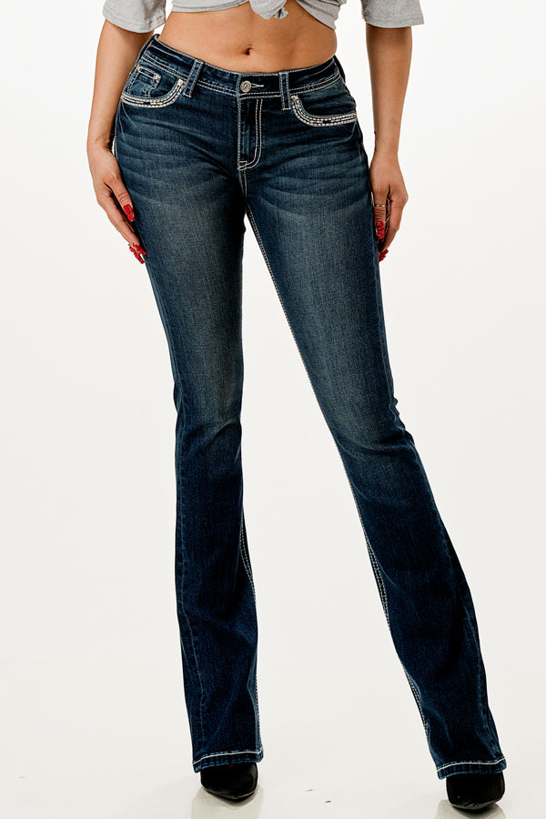 Steer Head Embellished Mid Rise Bootcut Jeans