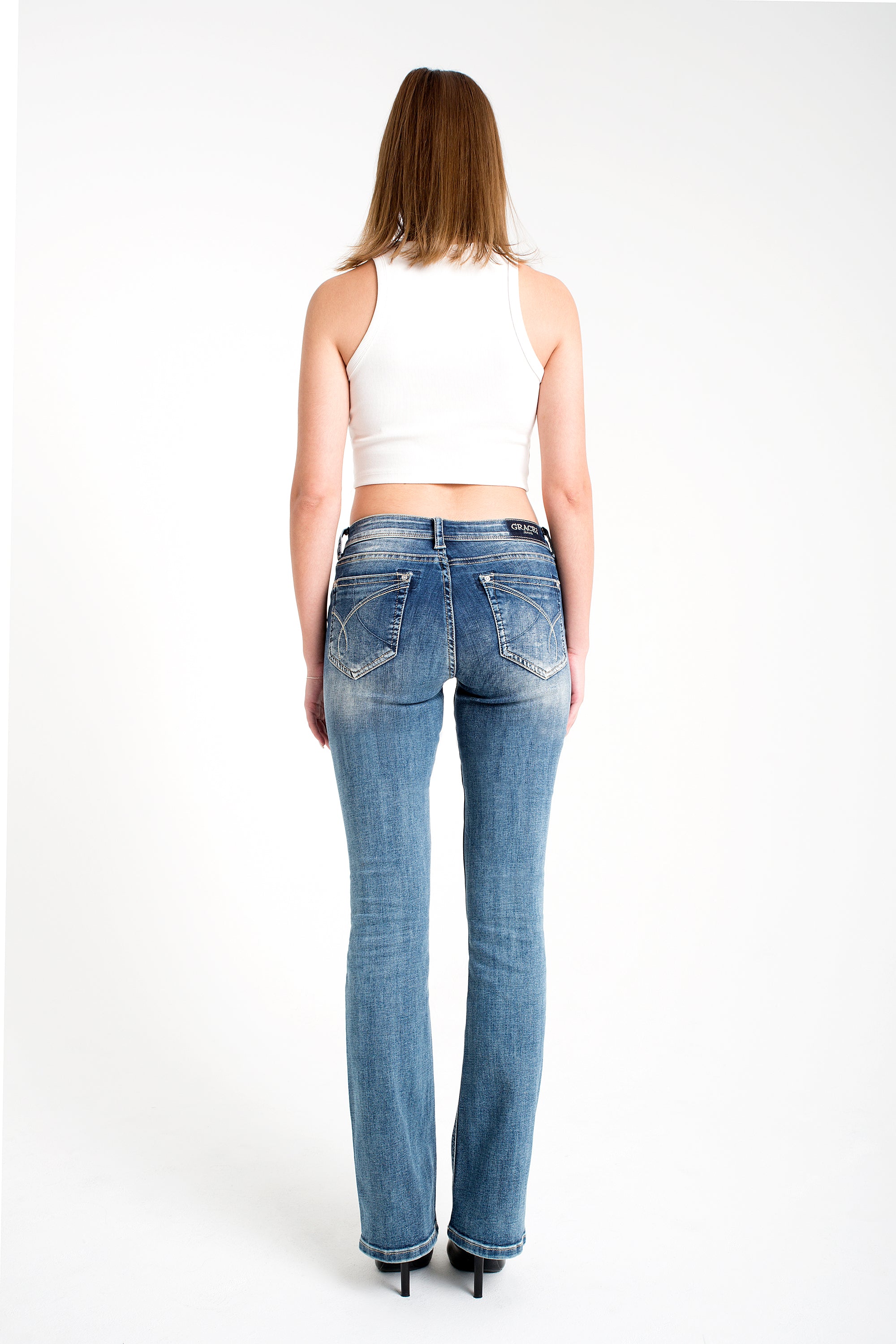 Simple Stitches Detail Mid Rise Bootcut Jeans