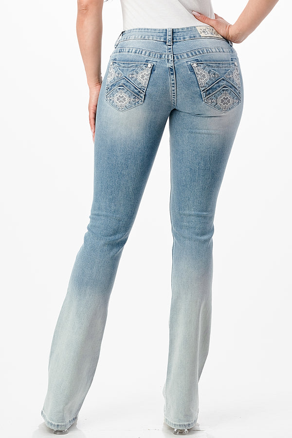 Aztec Embellished Low Rise Bootcut Jeans
