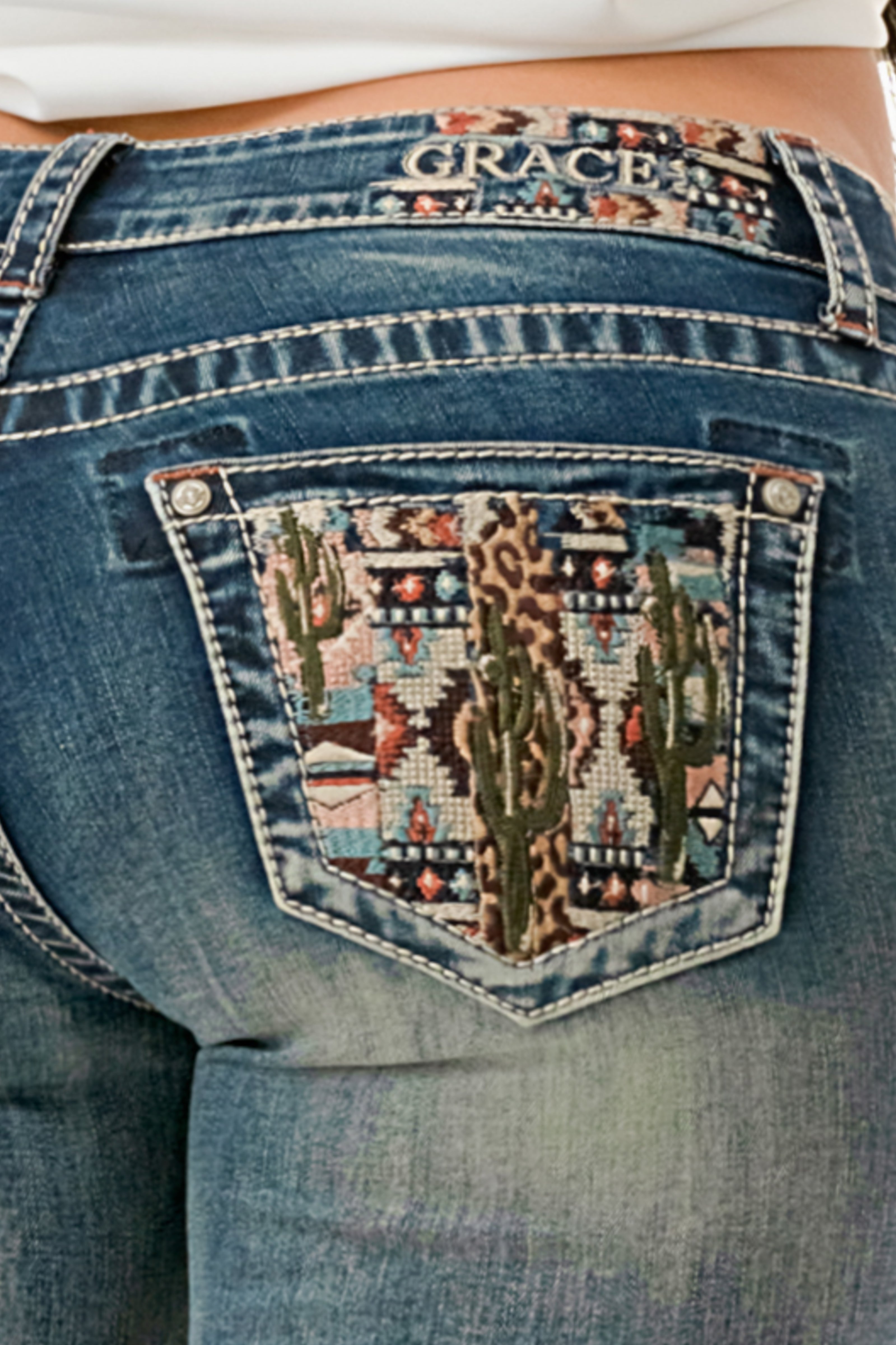 Multiple Colorful Embroidery Mid Rise Bootcut Jeans