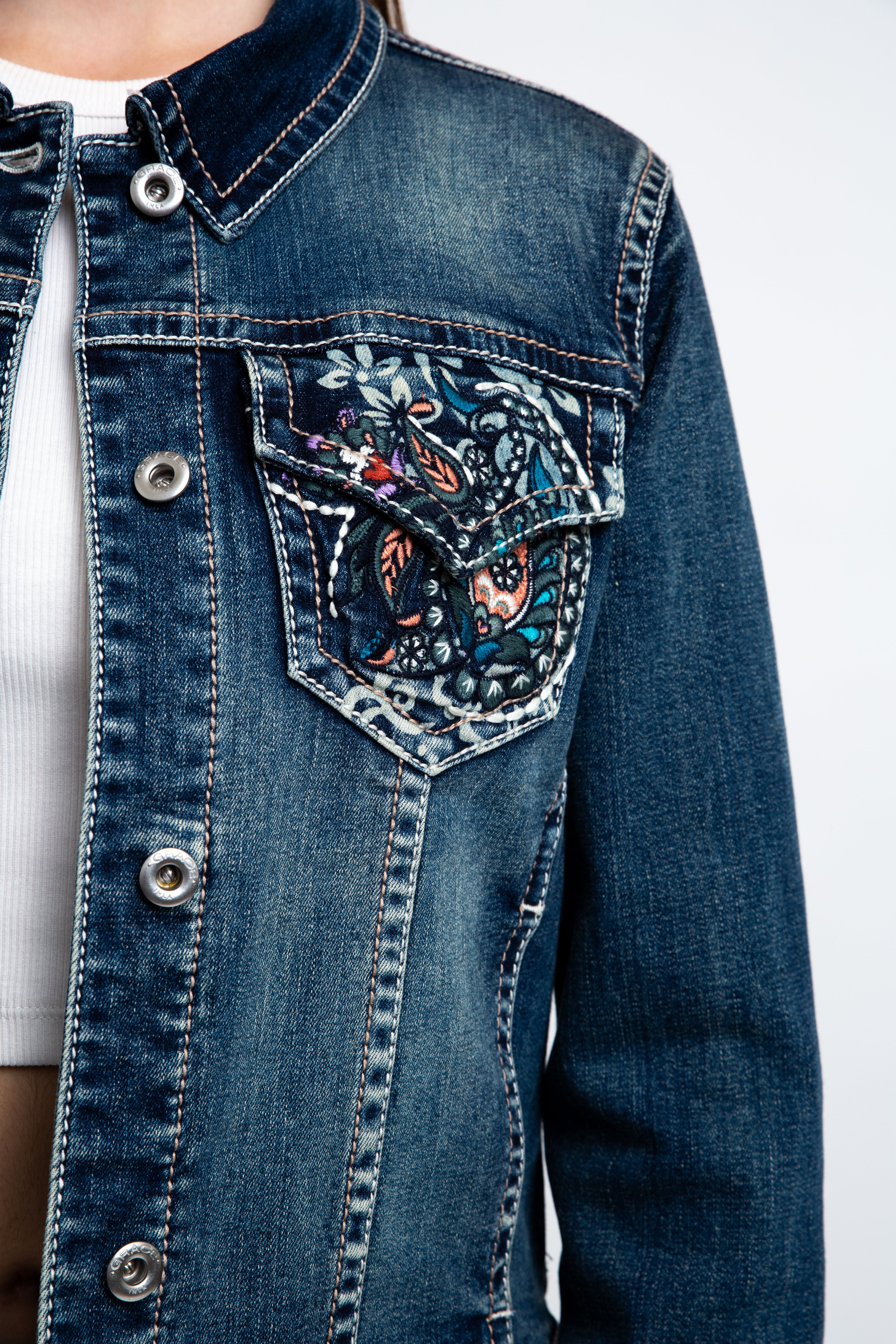 Floral Embroidery Women's Denim Jacket