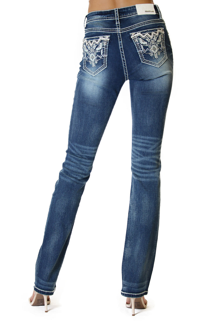 Aztec Embellished Mid Rise Bootcut Jeans