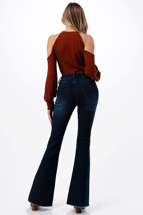Seam Center Basic Recycle & Lycra Fabric  Mid Rise Flare Jeans